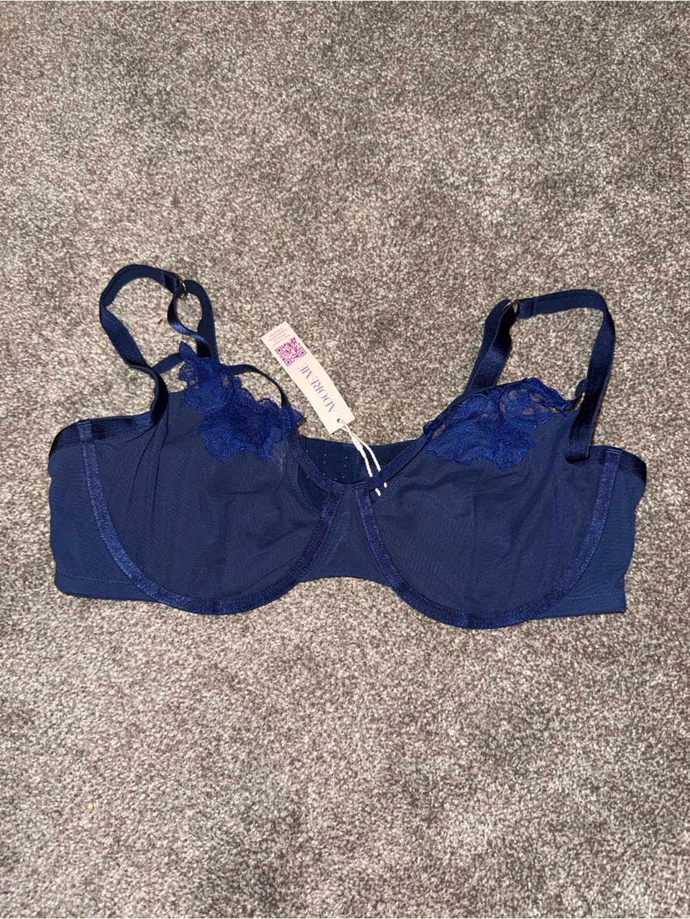 Brand New Adore Me Navy Underwire Lace-Accent Bra